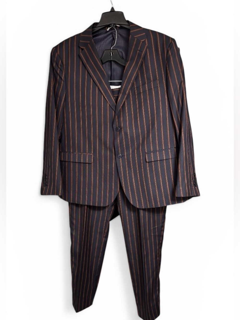 Falcone Mens Navy Pinstriped Suit Sport Coat Blazer 50R Pants 45R Fully Lined